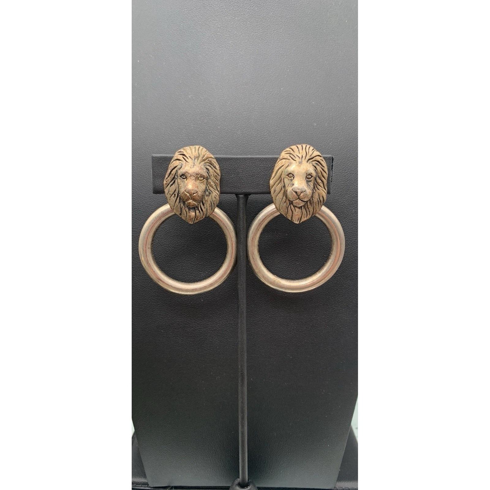 Vintage Silver Tone 2 In 1 Lion Head Door Knocker Clip On Earrings Read 20$